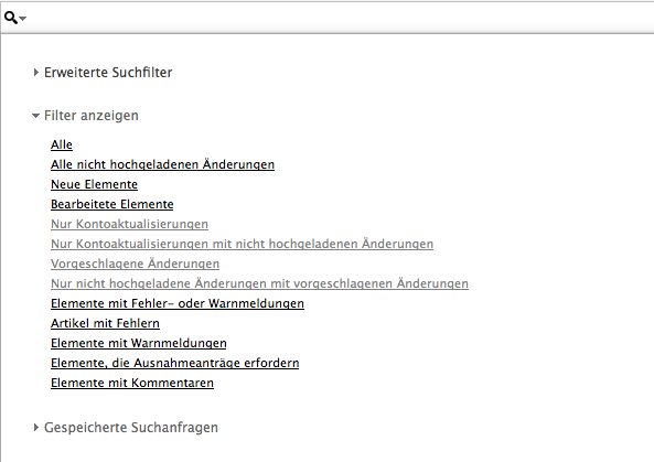 Screenshot "Erweiterte Suchfilter" AdWords Editor